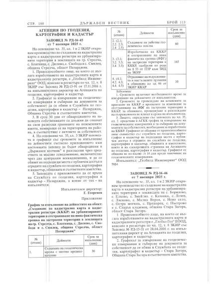 Изготвят кадастрална карта и кадастрални регистри на община Стрелча