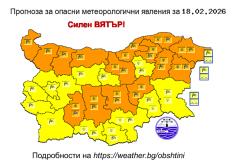 Оранжев код за силен вятър в Пазарджик и областта